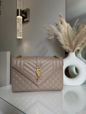 YSL Saint Laurent Medium Envelope Shoulder Bag Dark Beige